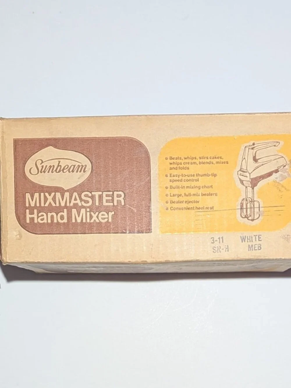 Vintage Sunbeam Mixmaster Hand Mixer 3-Speed White NIB New Old Stock 1970s Retro